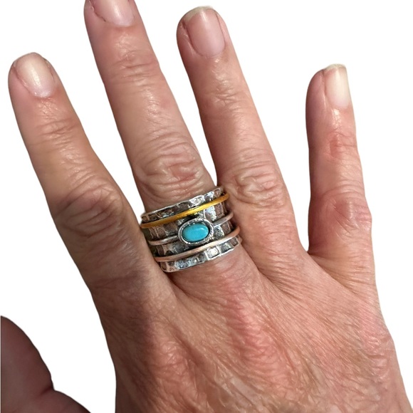 Boho Three Tone Banded Turquoise Ring - Picture 5 of 7